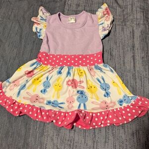 Colorful Dress with Bunny Print